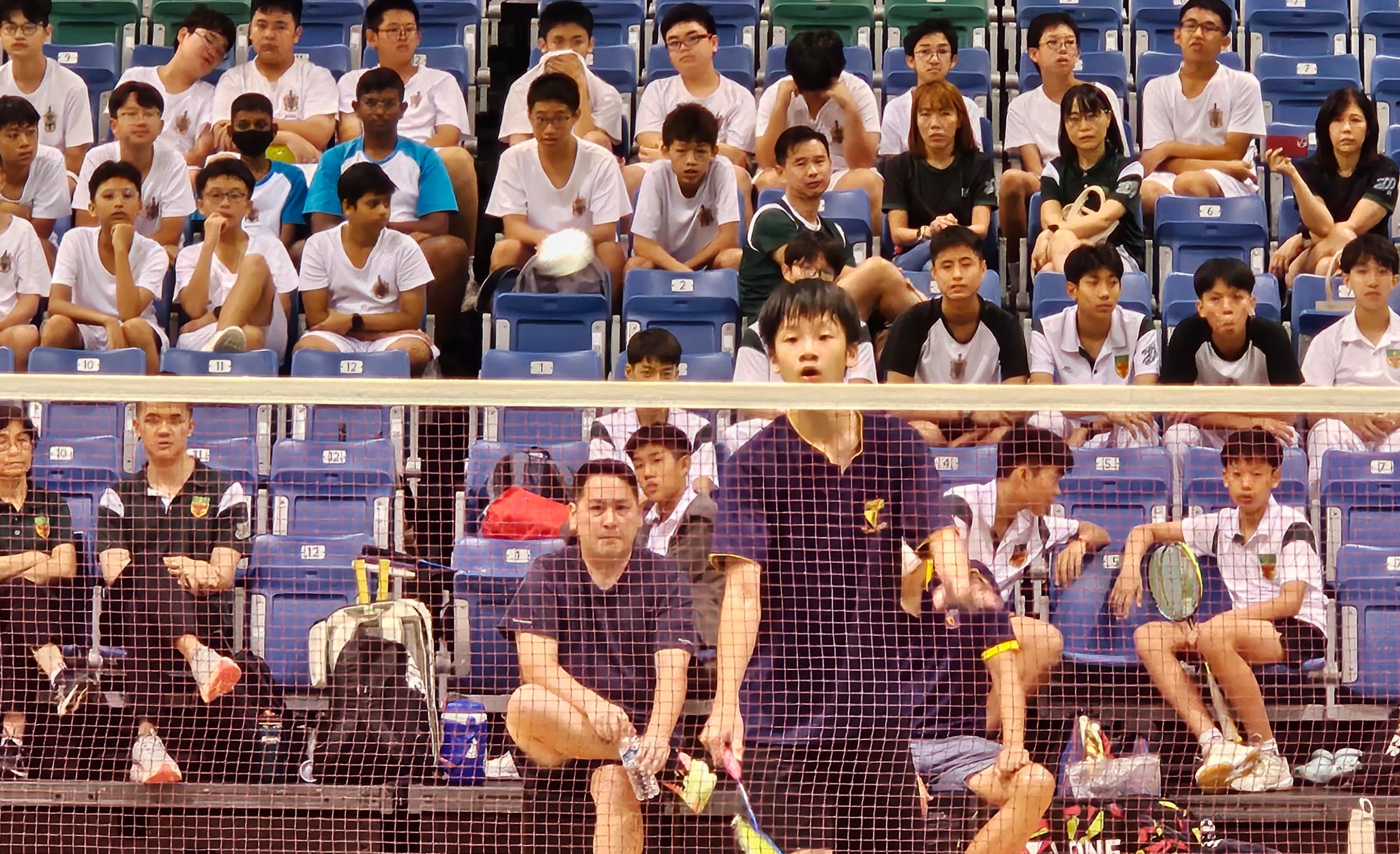 A player mid-game, with a large crowd of spectators visible in the background stands.